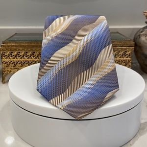 VTG Borroni, le Collezioni Handmade 100% Silk  Brocade Tie Blues/Bronze/Gold EUC